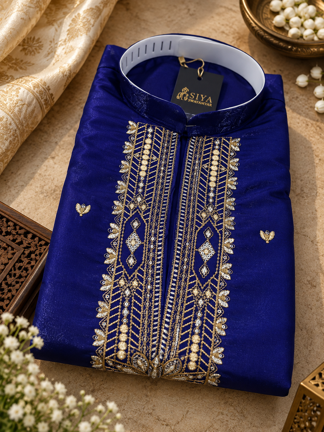 Royal Sapphire – Embroidered Silk Kurta Set