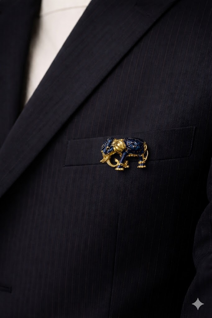 Royal Indigo Elephant Brooch