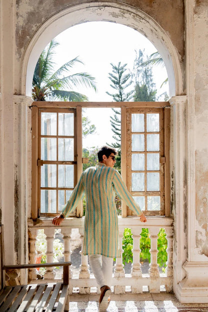 Mint Royale Striped Linen Silk Kurta Set