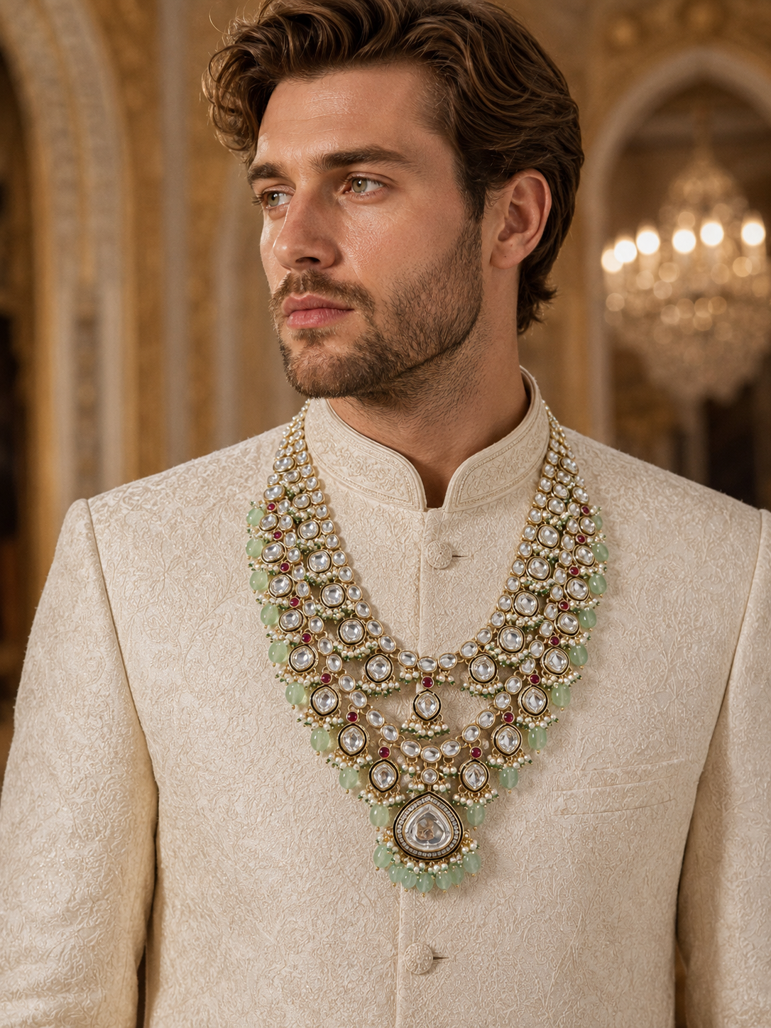 Royal Emerald Kundan Groom Mala