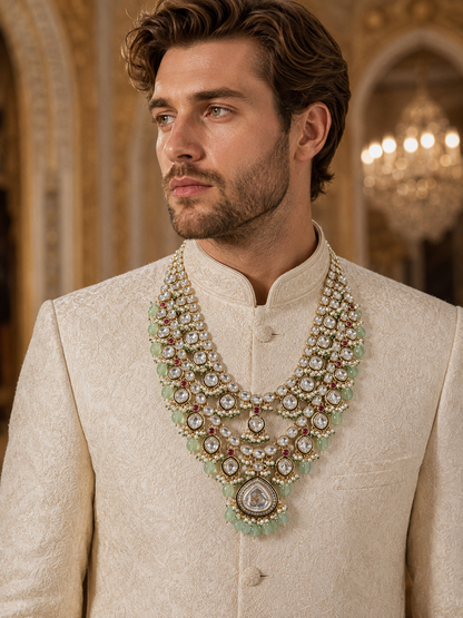 Royal Emerald Kundan Groom Mala