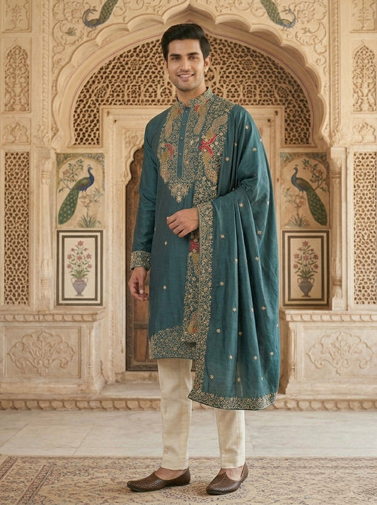 The Royal Peacock Silk Kurta Set