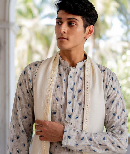 Chandrika Neel Tussar Silk Mirror Kurta Set