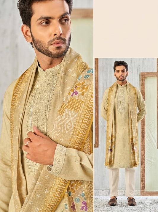 The Royal Olive Kurta with Patola-Inspired Stole