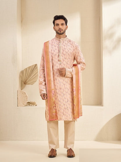 Blossom Opulence: Pure Linen-Satin Ensemble