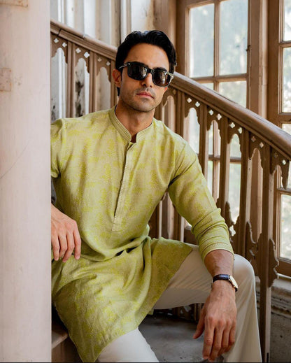 Olive Royale Linen Silk Kurta Set