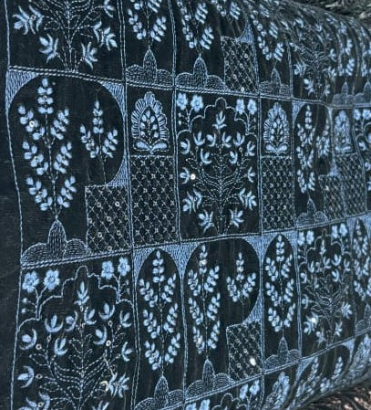 The Prussian Blue Block-Print Velvet Achkan