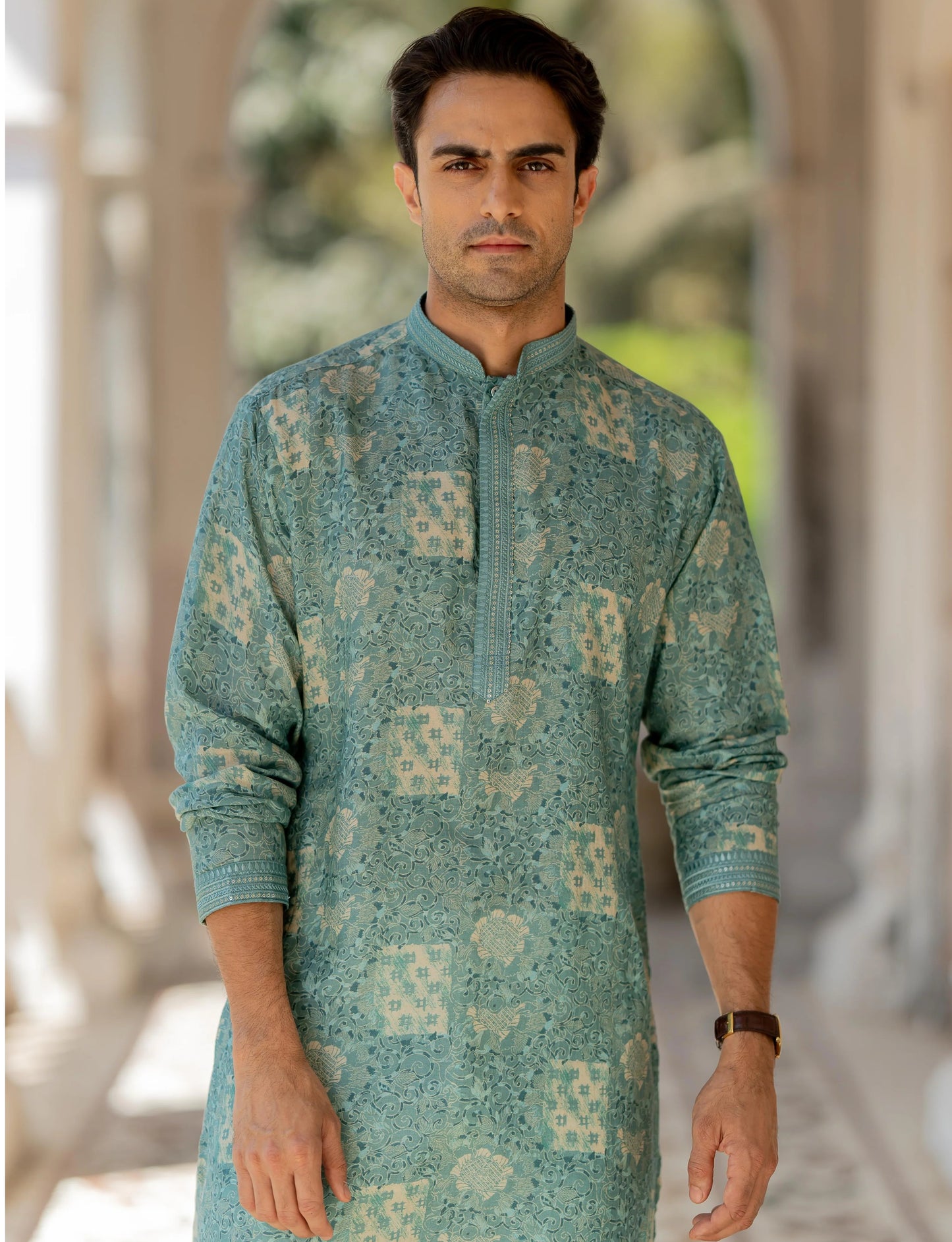 Aqua Royale Linen Silk Mirror Kurta Set