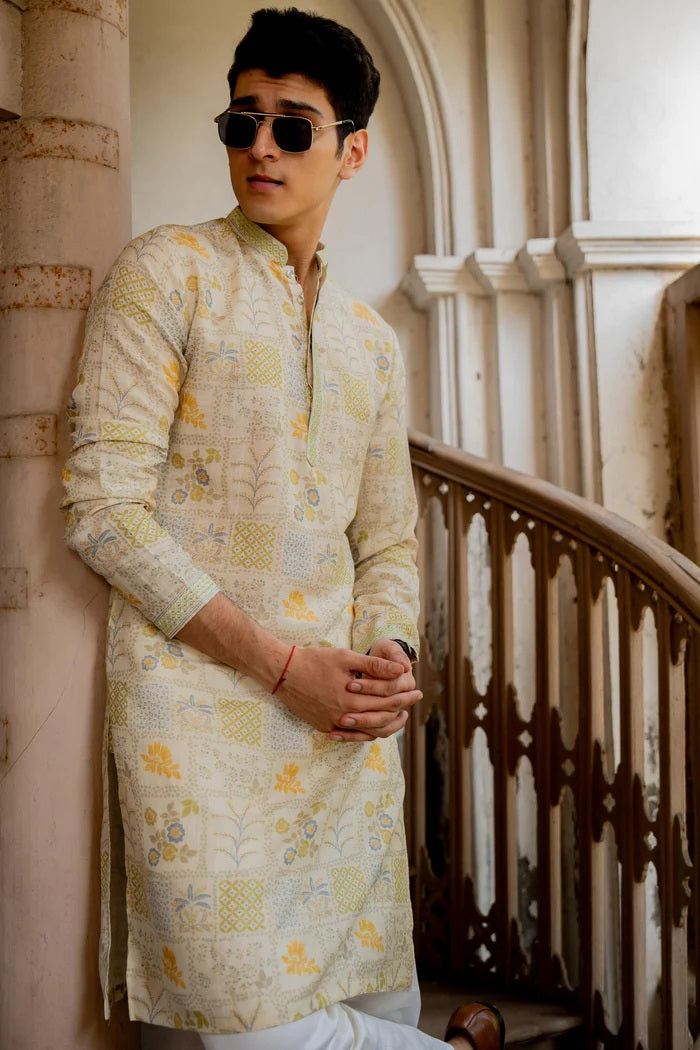 Heritage Gold Linen Silk Kurta Set