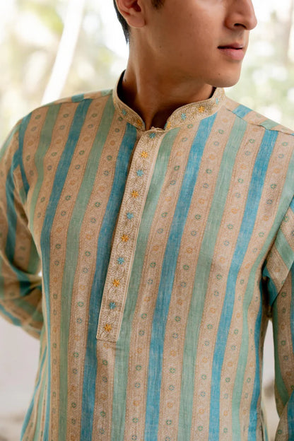 Mint Royale Striped Linen Silk Kurta Set