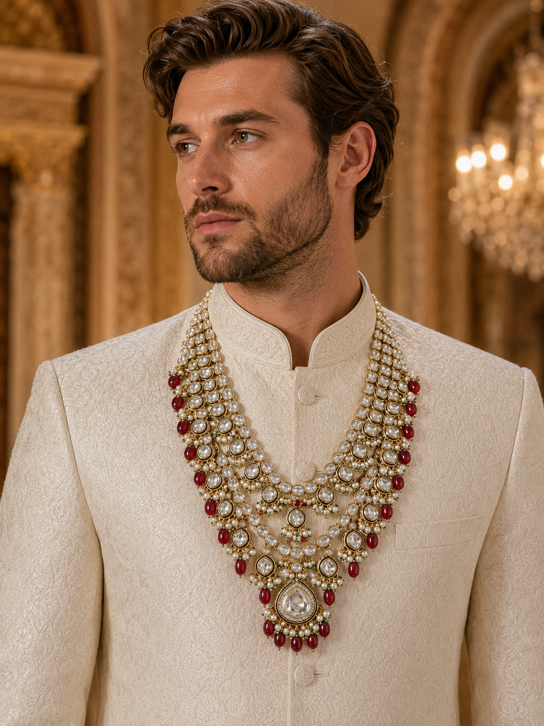 Royal Ruby Kundan Groom Mala
