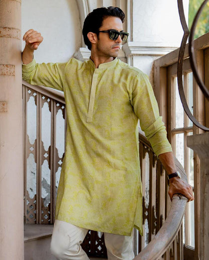 Olive Royale Linen Silk Kurta Set