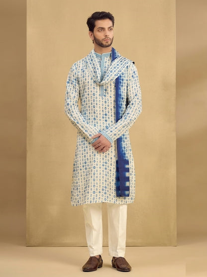The Cobalt Mosaic Kurta with Shibori-Inspired Stole