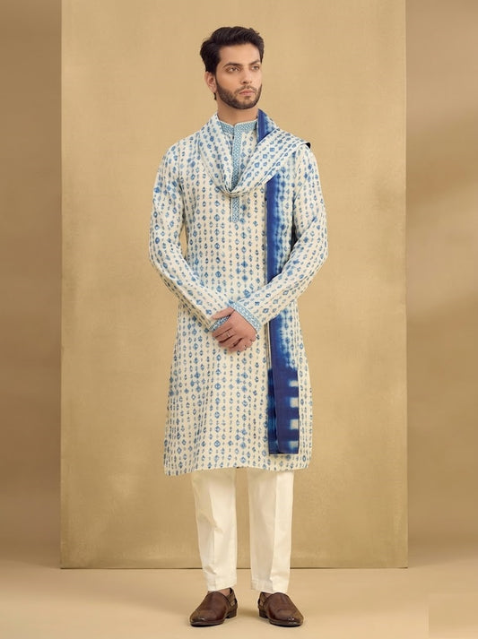 The Cobalt Mosaic Kurta with Shibori-Inspired Stole