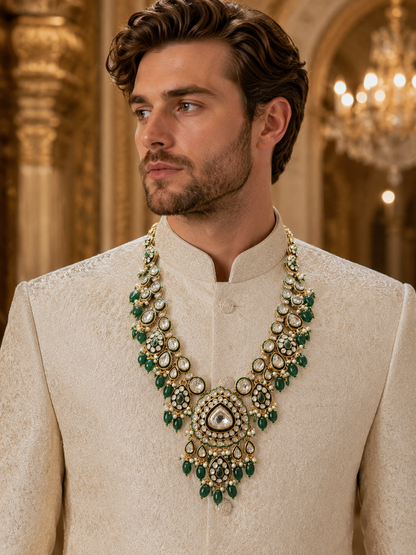 Emerald Heritage Kundan Groom Mala