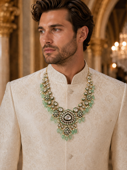Mint Emerald Kundan Groom Mala