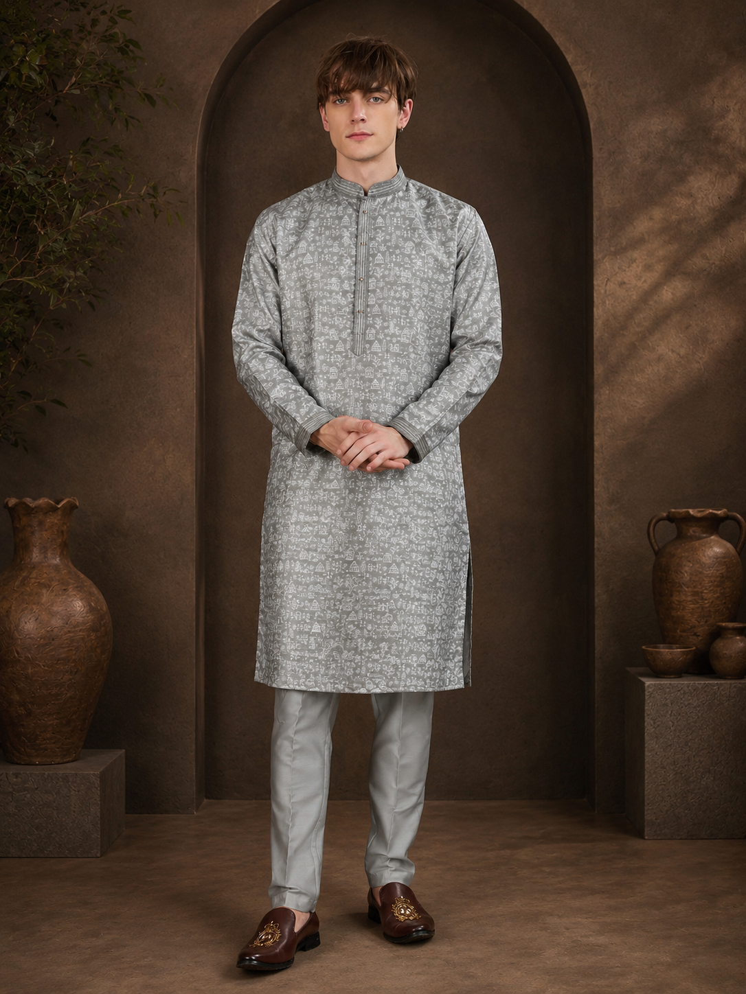 Light Green Heritage Motif Kurta Pant Set