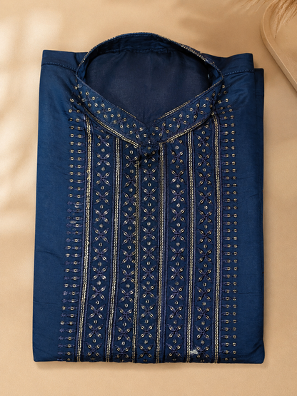 Royal Navy Blue Embroidered Kurta Pant Set