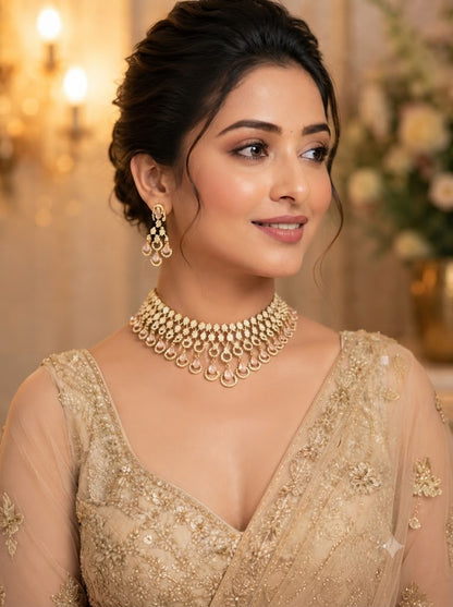 Royal Rose-Gold Crystal Choker Necklace & Earrings Set