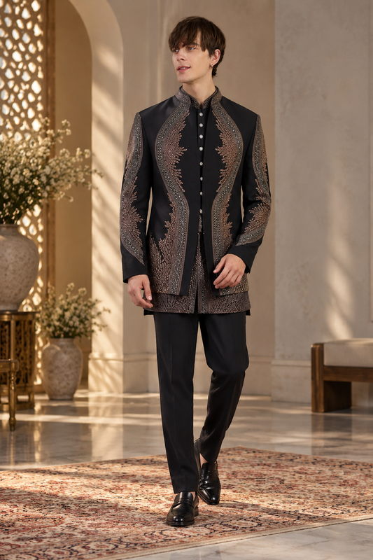 Black Bronze Royale Luxury Indo-Western Set for Men