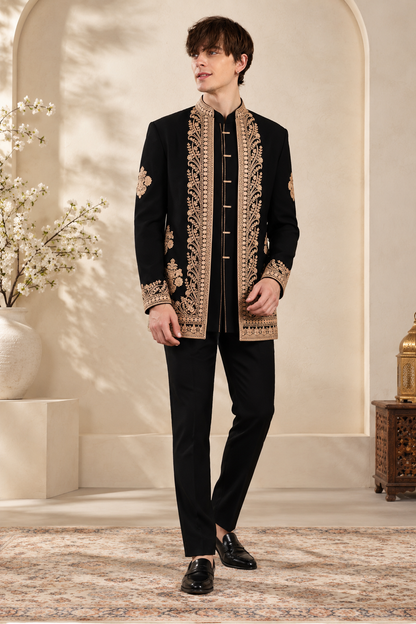 Black Gold Royale Embroidered Indo-Western Set for Men