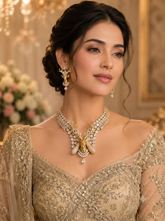 Royal Deer-Inspired Kundan Choker Necklace & Earrings Set