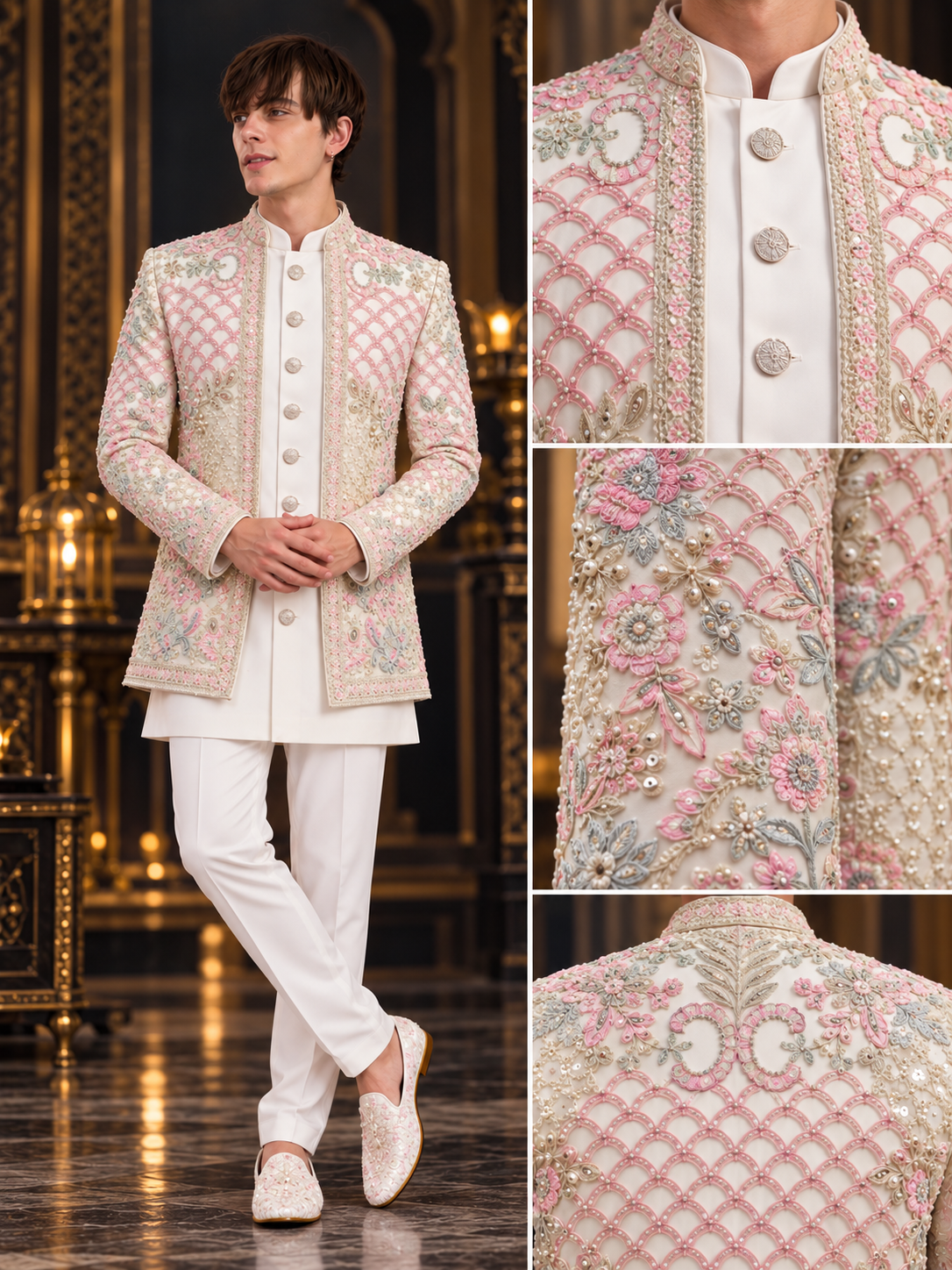 Ivory Blush Royale Embroidered Indo-Western Set for Men