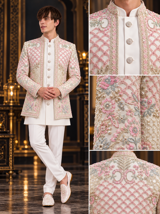 Ivory Blush Royale Embroidered Indo-Western Set for Men