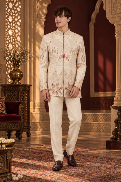 Ivory Champagne Royale Embroidered Indo-Western Set for Men