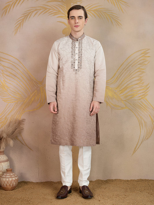 MAPLE BROWN MIRROR NECK WORK OMBRE KURTA SET