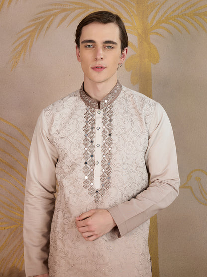 MAPLE BROWN MIRROR NECK WORK OMBRE KURTA SET