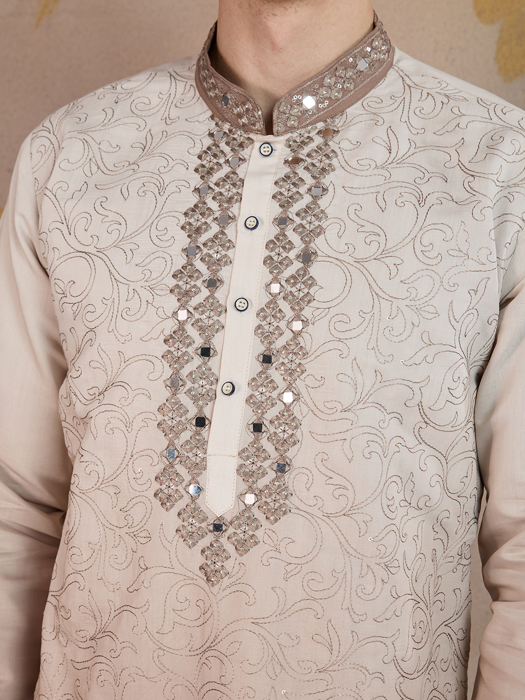 MAPLE BROWN MIRROR NECK WORK OMBRE KURTA SET