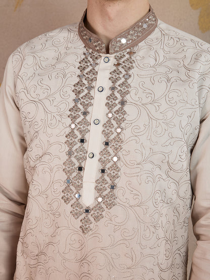 MAPLE BROWN MIRROR NECK WORK OMBRE KURTA SET