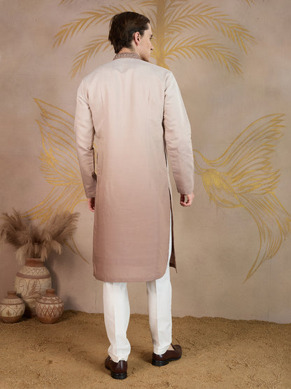 LIGHT BROWN MIRROR WORK OMBRE KURTA SET