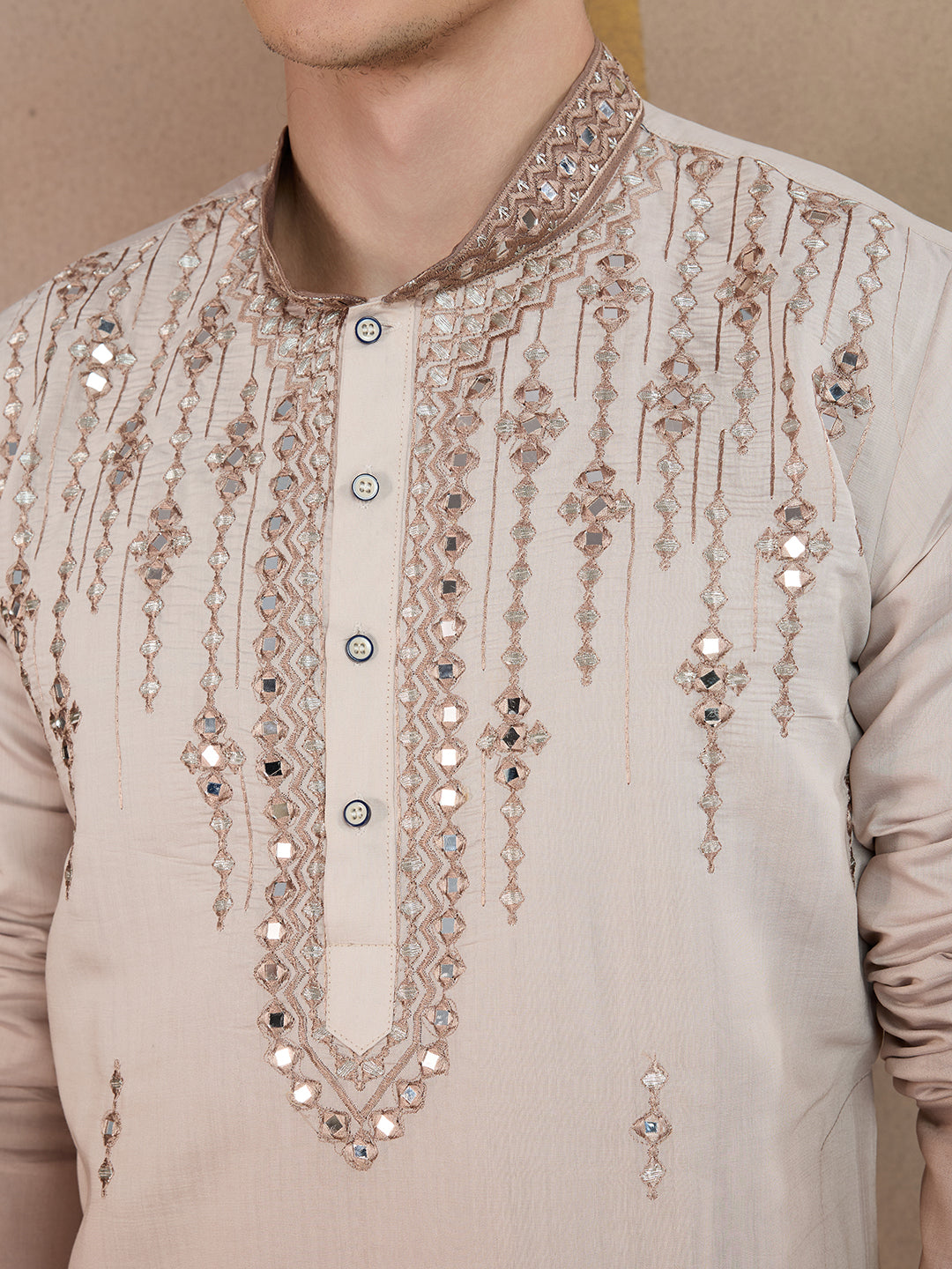 LIGHT BROWN MIRROR WORK OMBRE KURTA SET