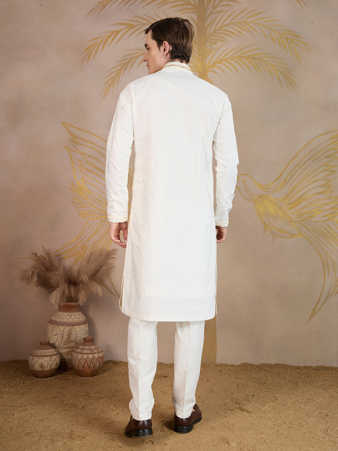 OFF WHITE NECK WORK KURTA SET