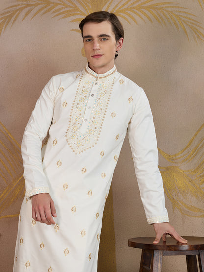 OFF WHITE NECK WORK KURTA SET