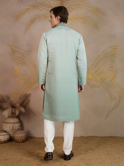 LIGHT SEA GREEN MIRROR WORK OMBRE KURTA SET