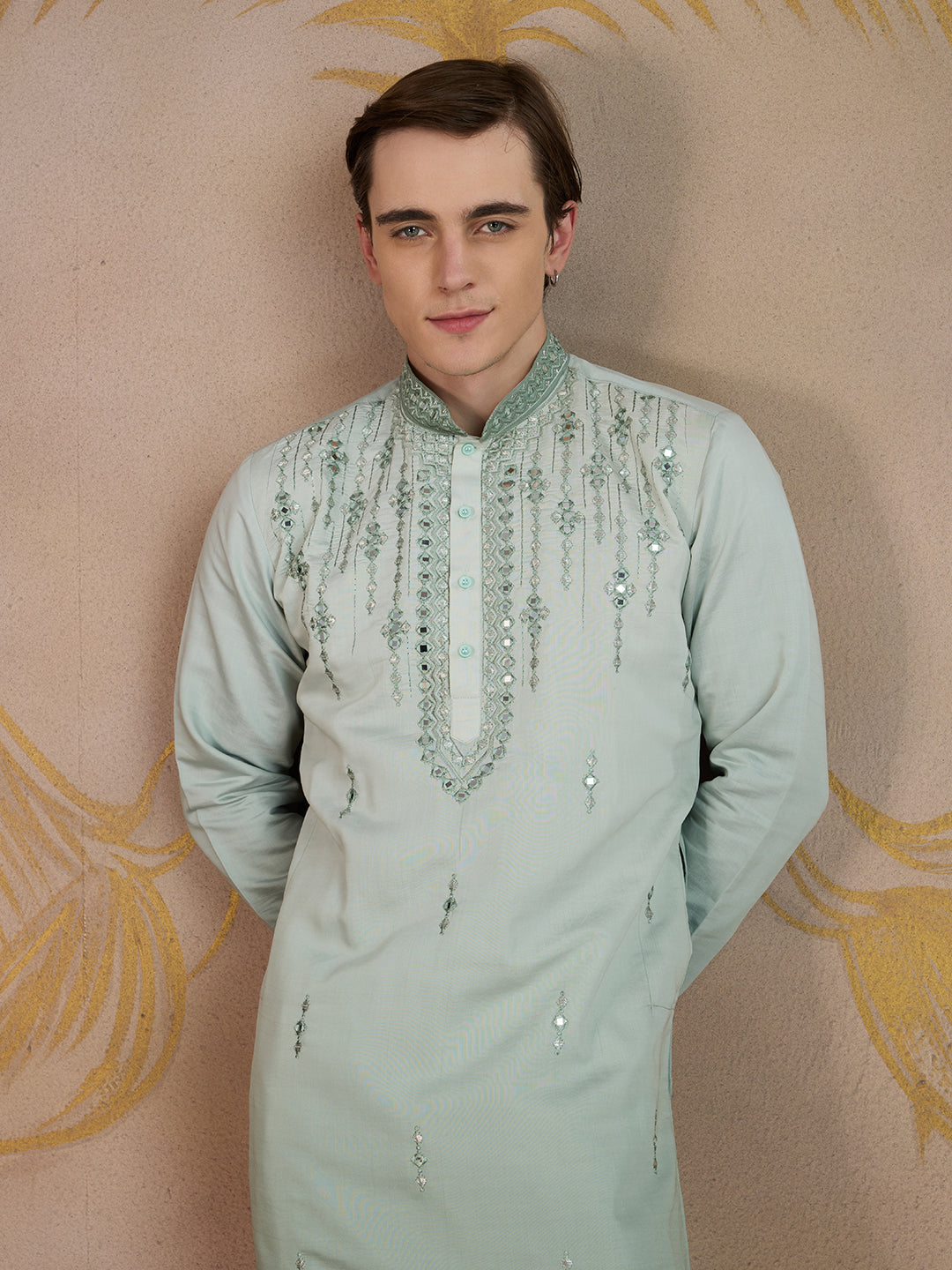 LIGHT SEA GREEN MIRROR WORK OMBRE KURTA SET