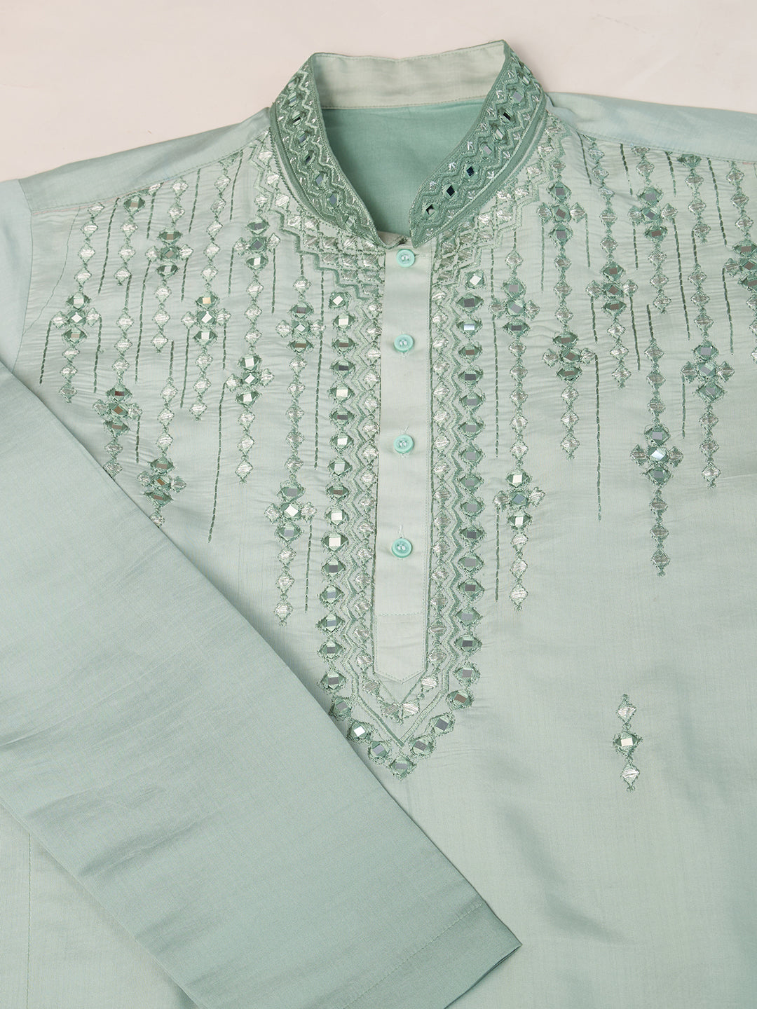LIGHT SEA GREEN MIRROR WORK OMBRE KURTA SET