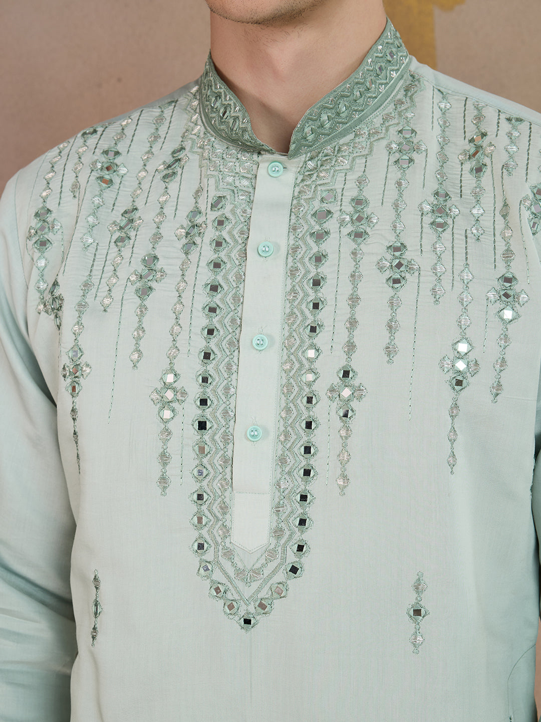 LIGHT SEA GREEN MIRROR WORK OMBRE KURTA SET