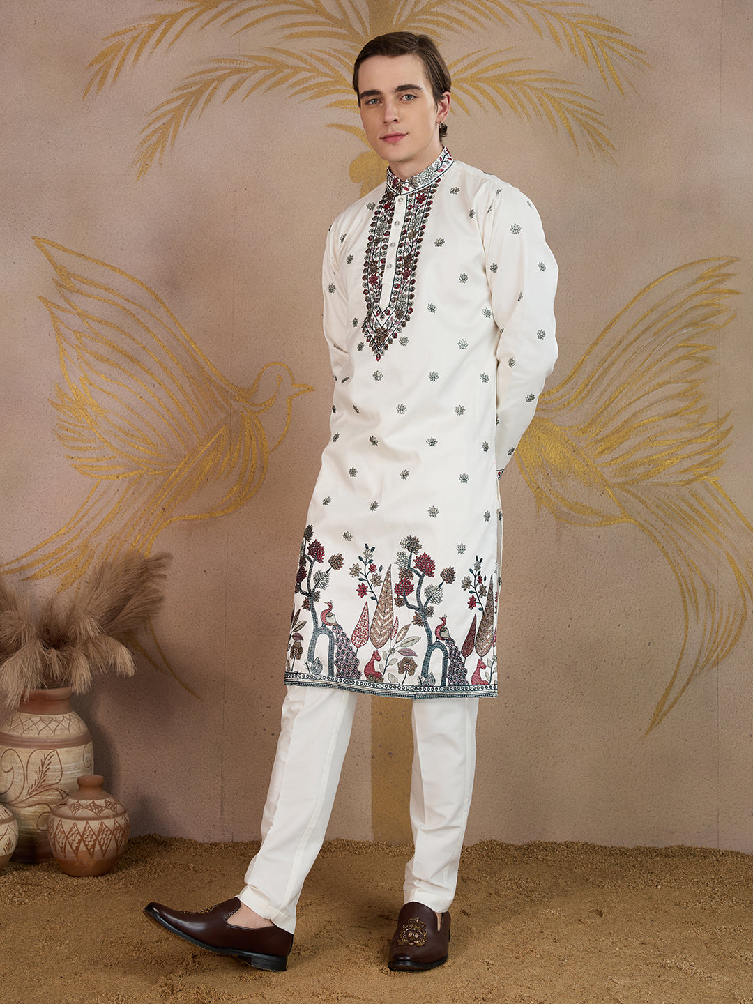 SNOW WHITE EMBROIDERY WORK KURTA SET
