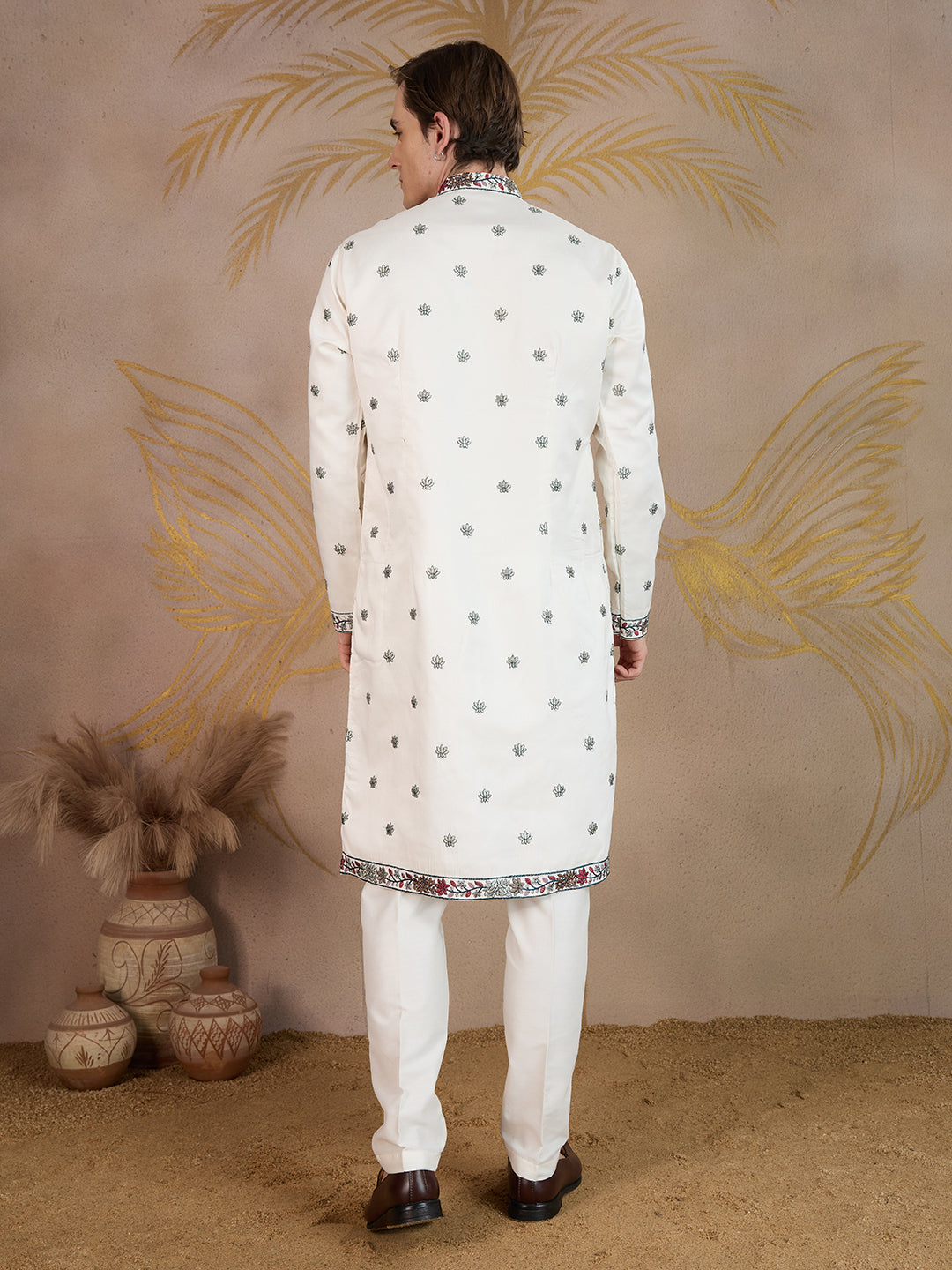 SNOW WHITE EMBROIDERY WORK KURTA SET
