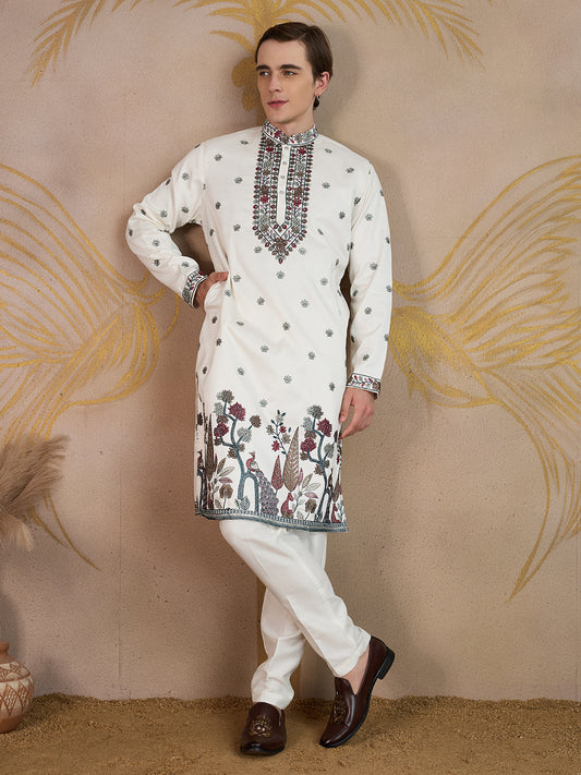 SNOW WHITE EMBROIDERY WORK KURTA SET