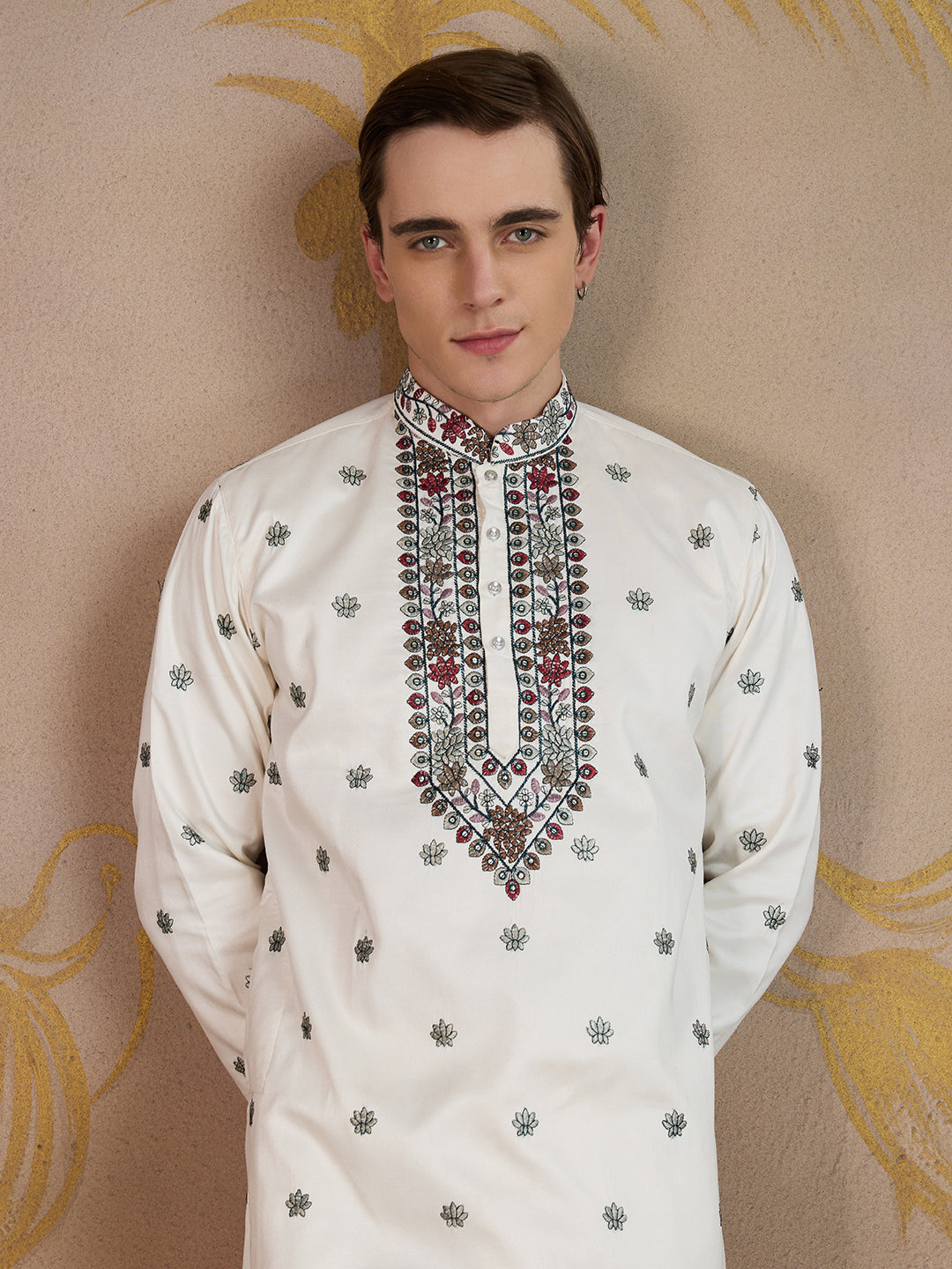 SNOW WHITE EMBROIDERY WORK KURTA SET