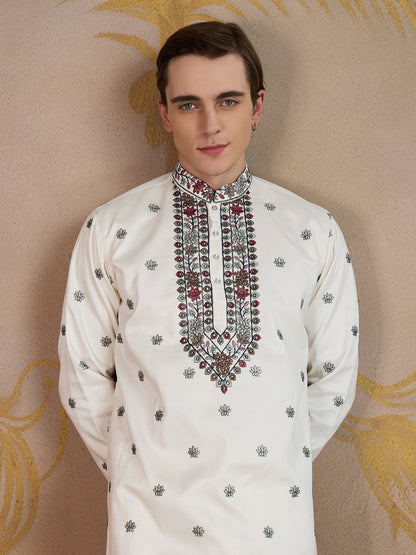 SNOW WHITE EMBROIDERY WORK KURTA SET