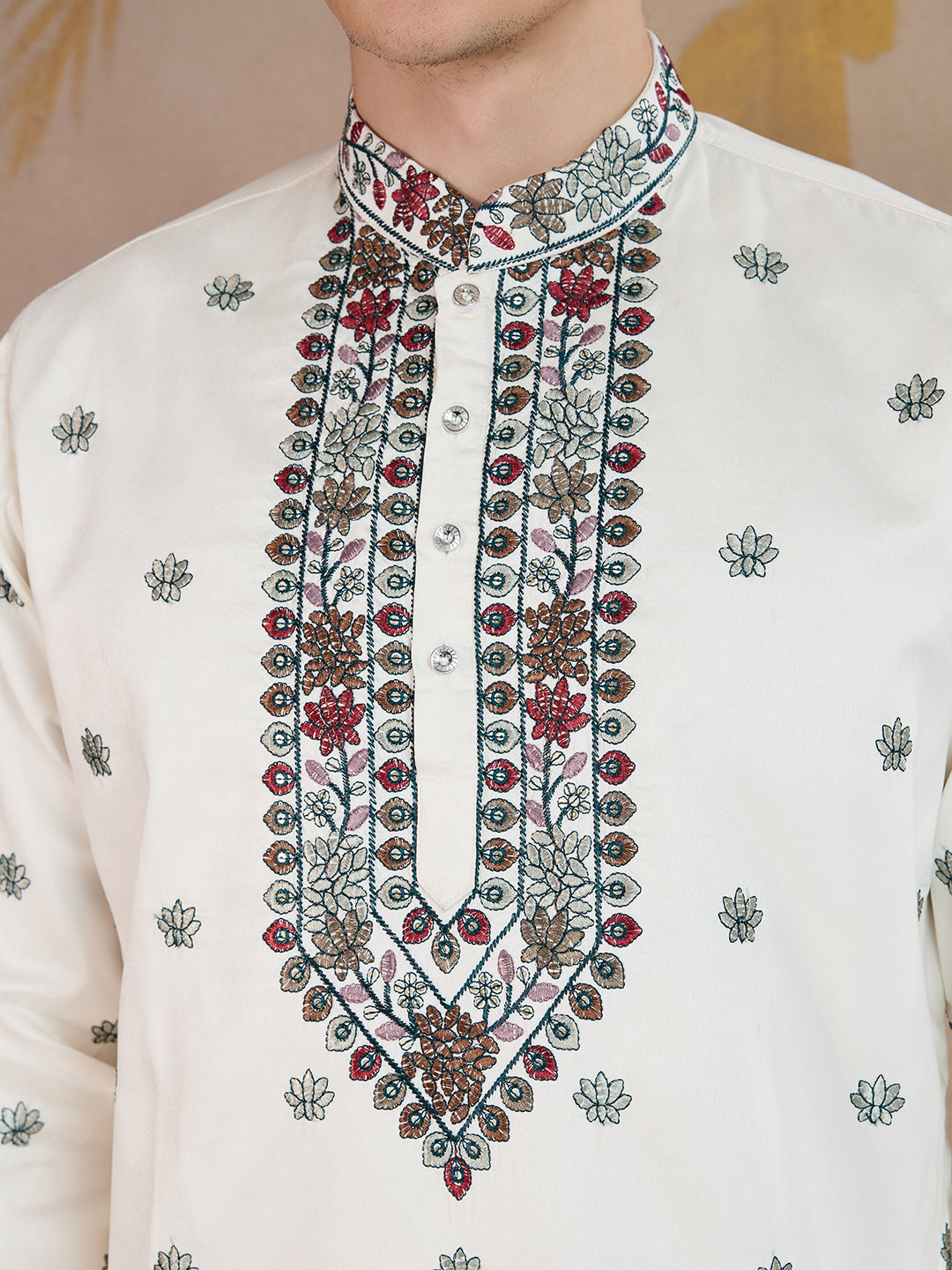 SNOW WHITE EMBROIDERY WORK KURTA SET