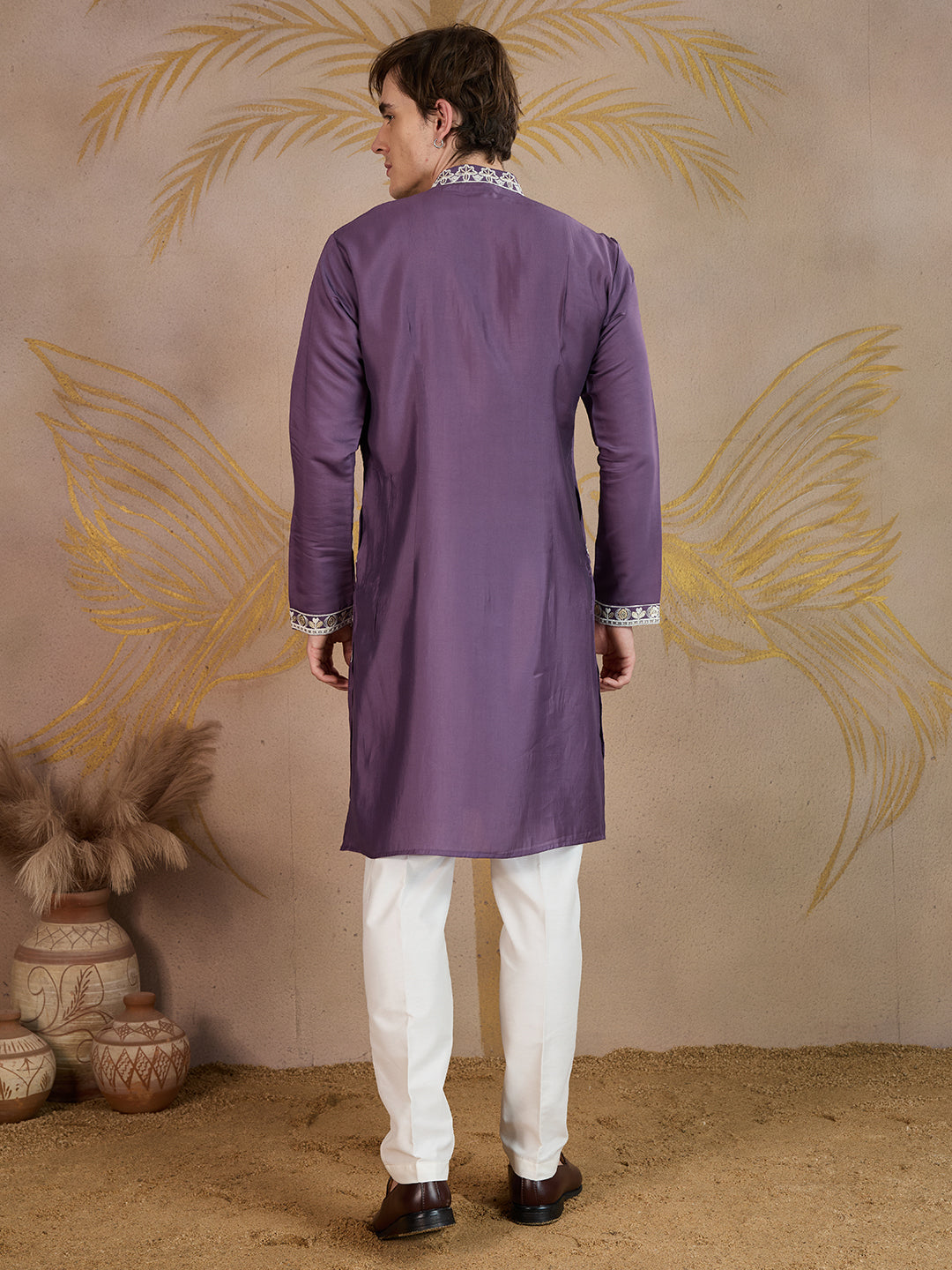 ELEGANT VIOLET FLORAL EMBROIDERY KURTA SET