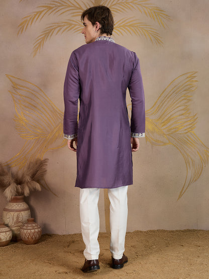 ELEGANT VIOLET FLORAL EMBROIDERY KURTA SET
