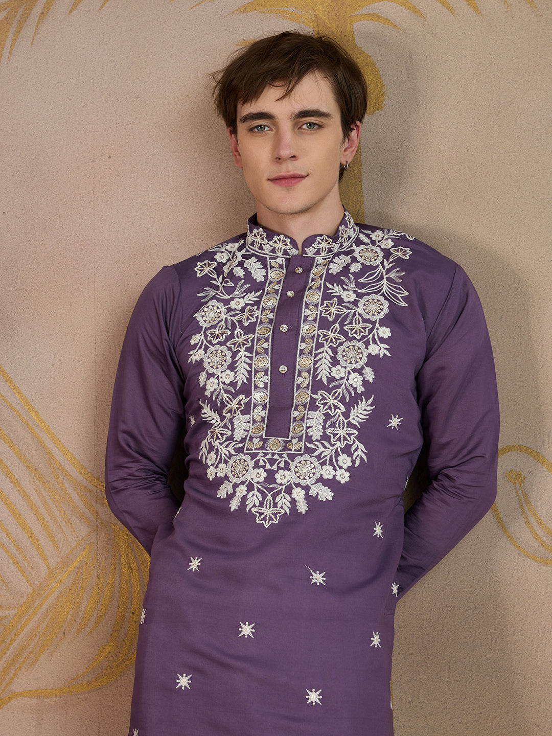 ELEGANT VIOLET FLORAL EMBROIDERY KURTA SET